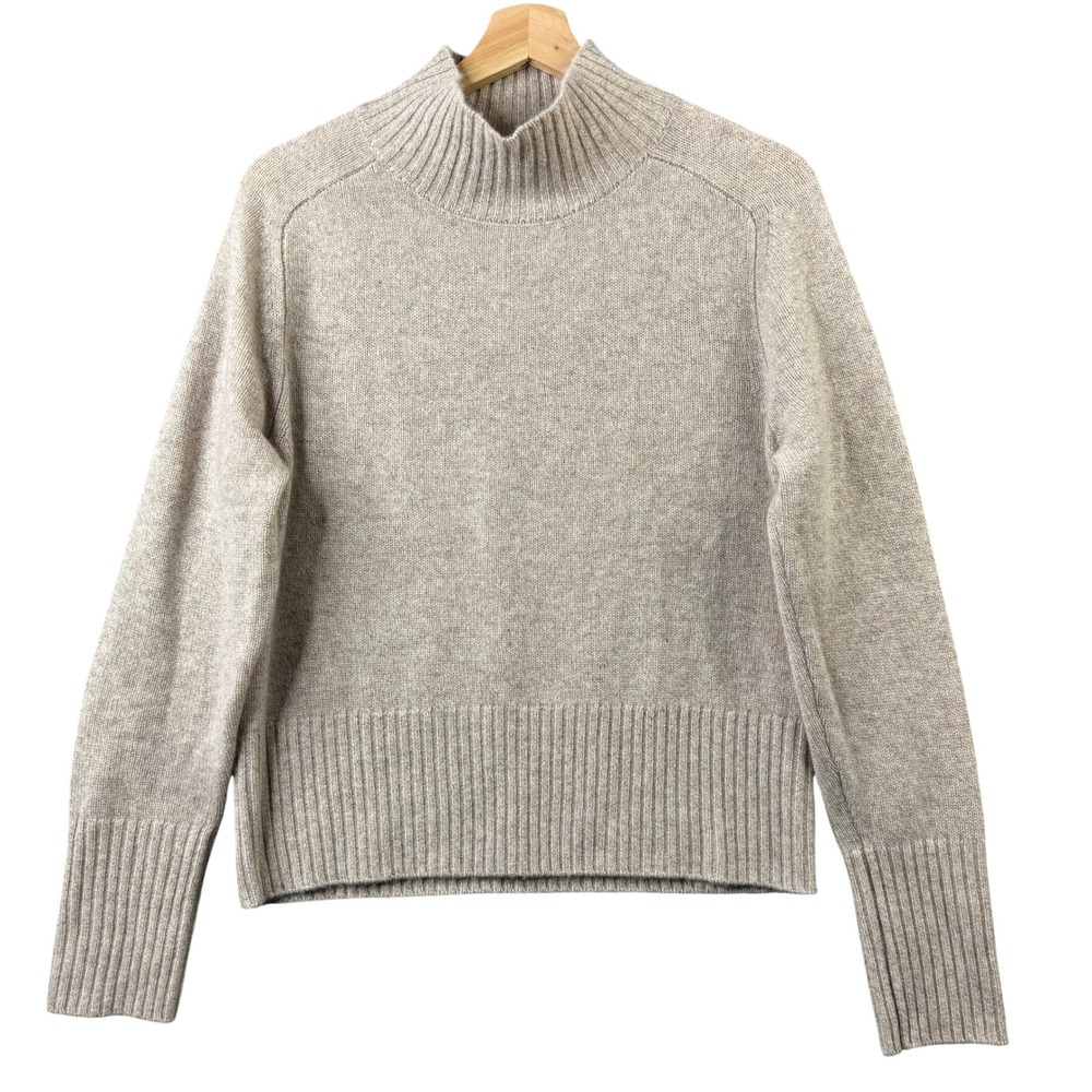 AQUA Cashmere Womens Mock Neck Sweater Heather Beige 100% Cashmere Size M